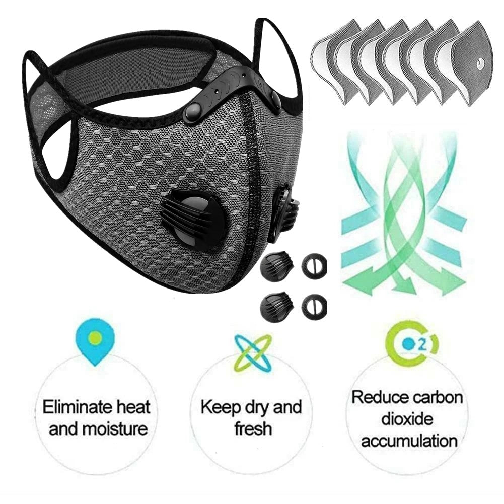 Sport Mask Cycling Face Mask Activated Carbon Filter Breathing Valves With Filter - 5 - CJ
