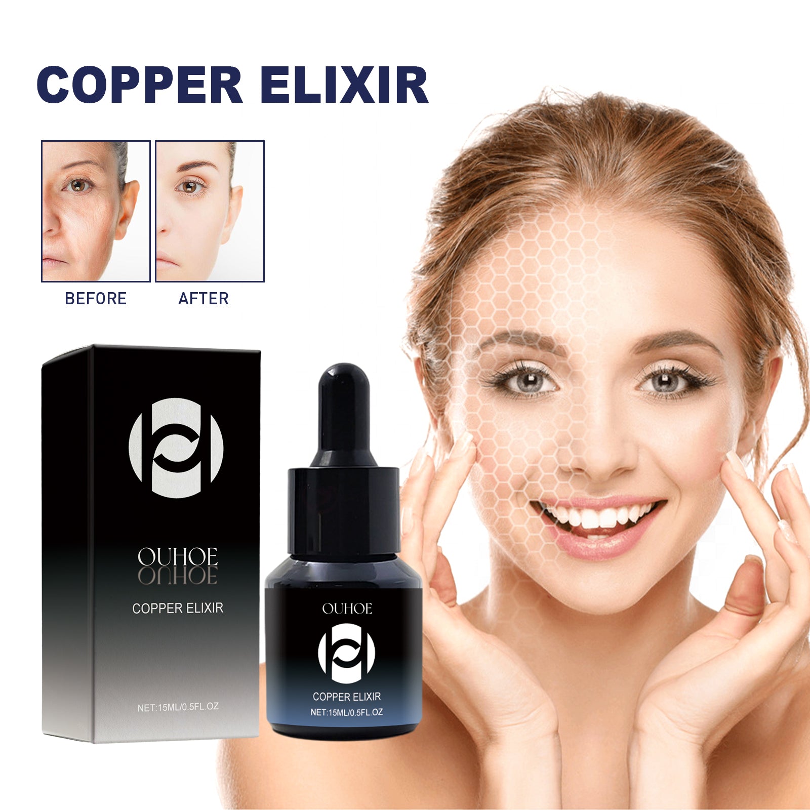 OUHOE Copper Elixir, Repair Facial Skin Fade Wrinkles Deep Moisturizing Delicate Firming Anti - Aging - 5 - CJ