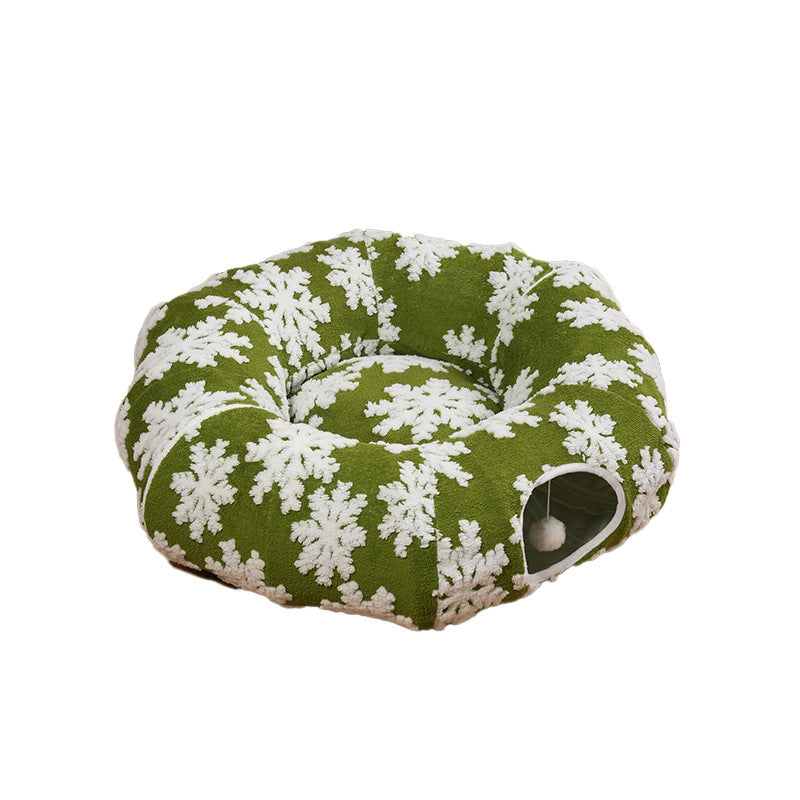 Christmas - style Pet Tunnel Bed, Green Snowflakes - 0 - CJ