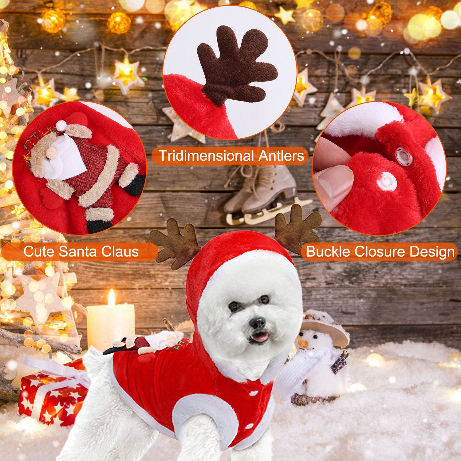 1Pc Pet Christmas Clothes Santa Claus Reindeer Antlers Costume Winter Outfit New Year Coat For Small Medium Dogs Cats - 5 - CJ