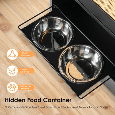 Feeding Station With 1 Storage Cabinets, Pet Feeding Station With 2 Elevated Dog Bowls, Side Hooks, Anti - tip Kit, Hidden Pet Feeder Station For Feeding Watering, Black - 5 - CJ