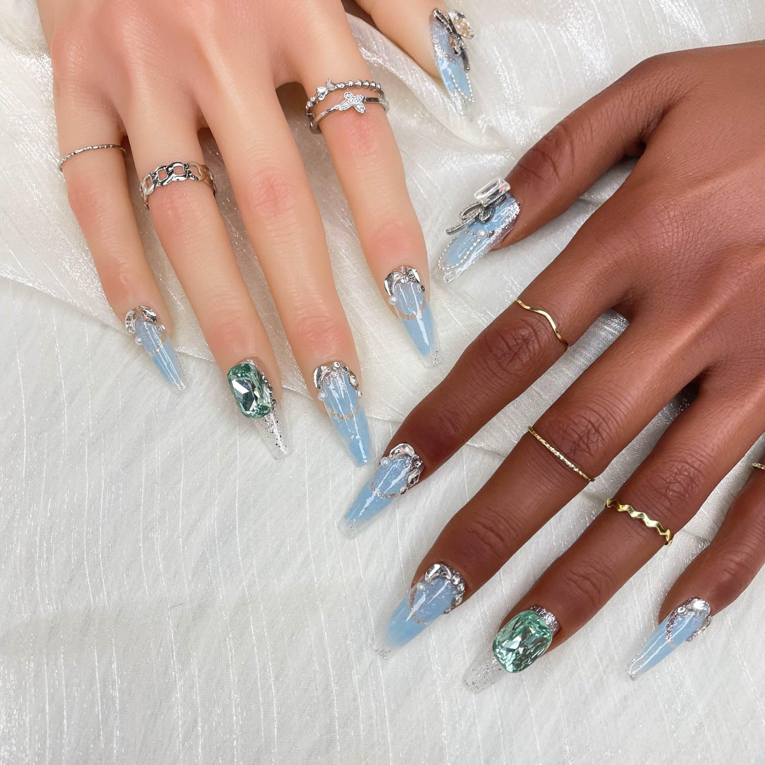 GGDDSHA Handmade Press On Nails, Luxury &Custom Fake Nails 3D Handmade Reusable UVFinished False Nails, Hand - Painted Nail,Nebula Glint - 5 - CJ