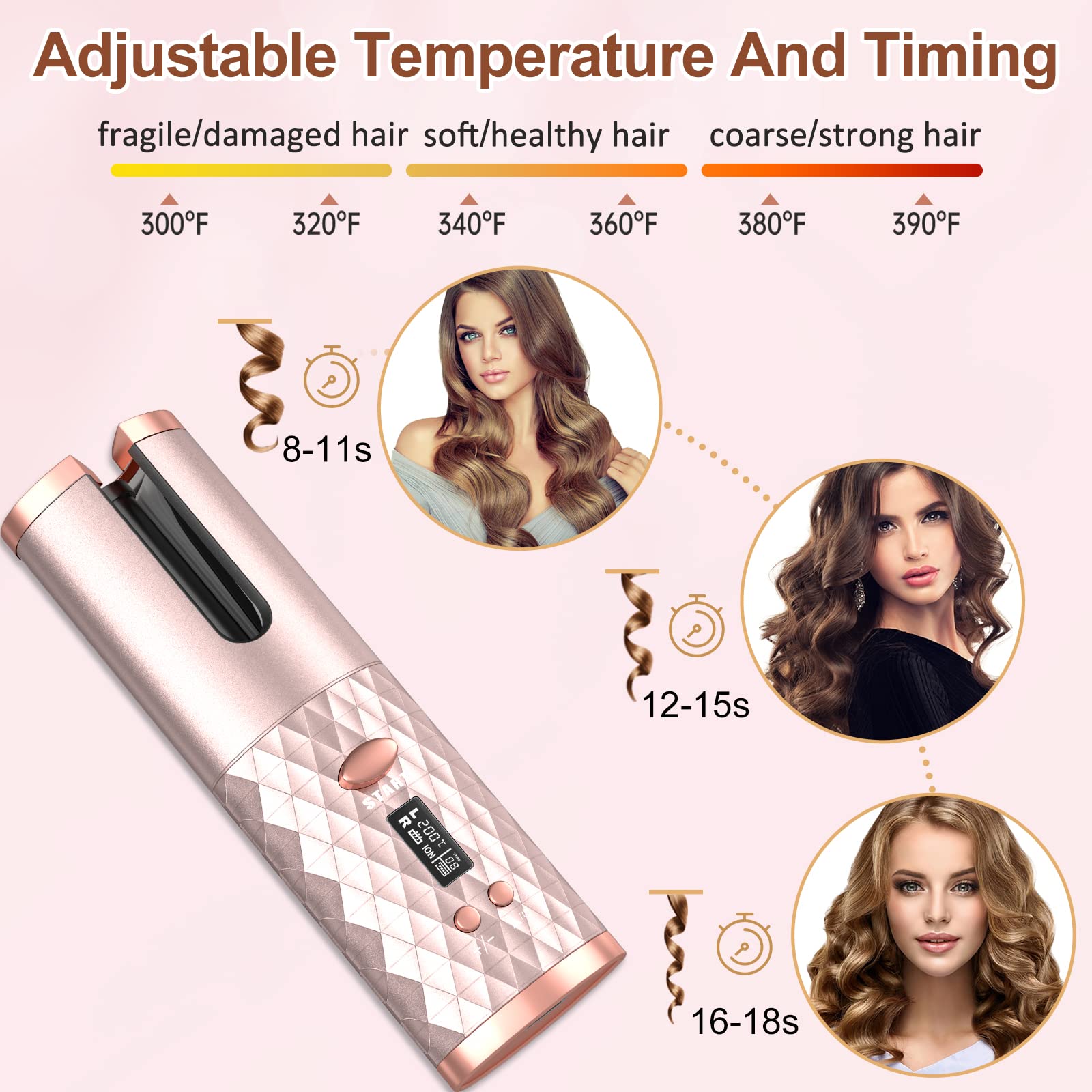 Portable Automatic Hair Curler, Ceramic Rotating Wireless Auto Curling Iron Wand, Portable USB Rechargeable Spin Curler For Hair Styling - 5 - CJ