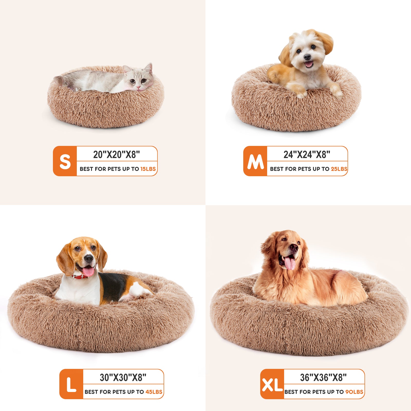 24 Inch Anti - Slip Round Fluffy Plush Faux Fur Cat Bed, Fits Up To 25 Lbs Pets - 5 - CJ