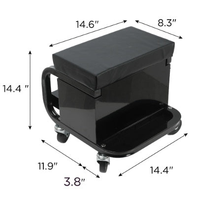 Rolling Creeper Garage Shop Seat With Three Built - in Drawers, Rolling Tool Chest Black - 5 - CJ