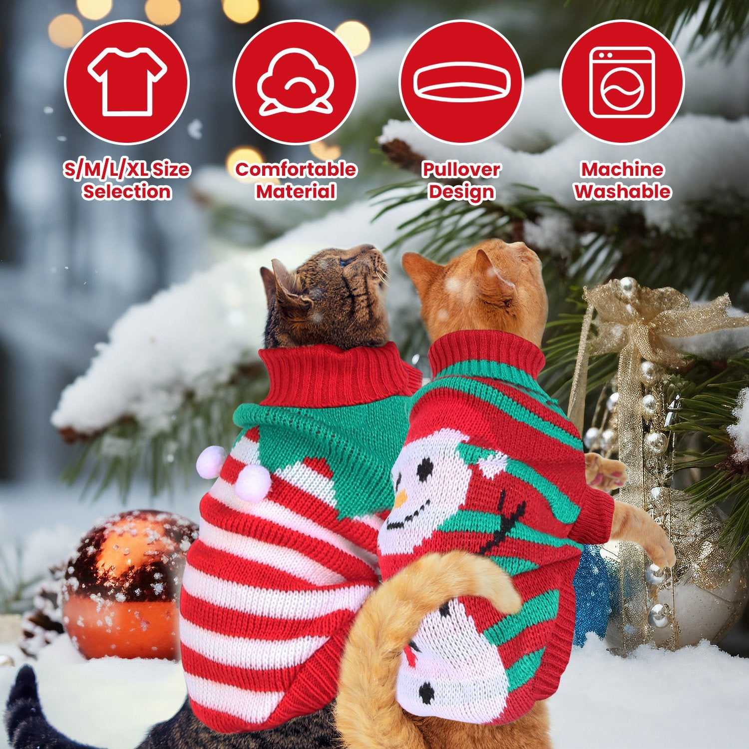 2 Patterns 4 Sizes Option - 1Pc Pet Christmas Turtleneck Sweater Dog Cat Christmas Clothes Snowman Stripes Costume Winter Holiday Sweater For Small Medium Kitten Puppy Cats Dogs - 5 - CJ
