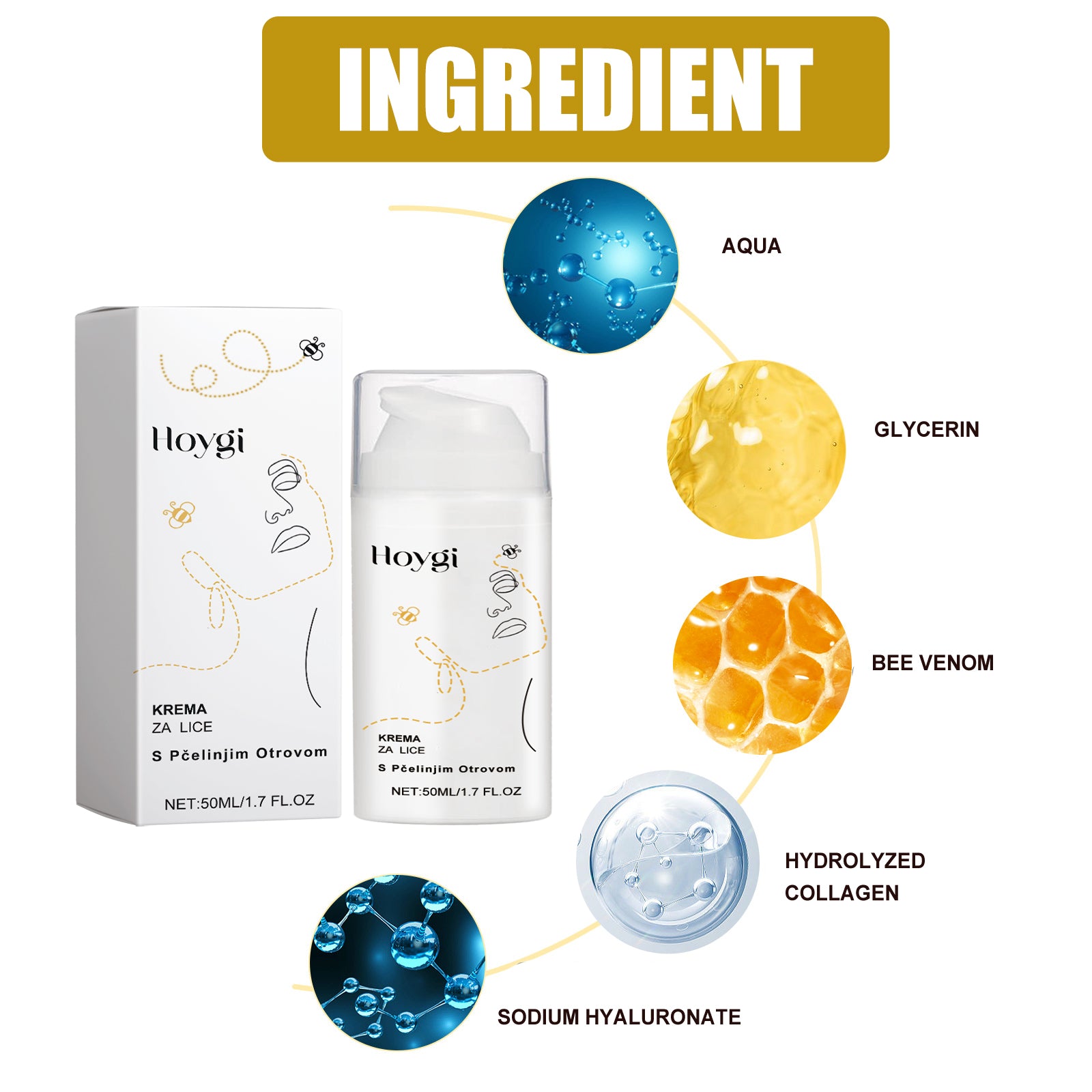 Hoygi Krema Za Lice S Pčelinjim Otrovom, Fade Out Fine Lines Wrinkles Hydrating Moist Firming Skin Bright Skin Anti - Wrinkle Cream - 5 - CJ