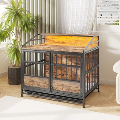 Multi - function Furniture Style Dog Crates With Storage, Dog Crate Furniture Large Wooden Dog Kennel With Double Doors, For Large Medium Dog Indoor, Brown - 5 - CJ