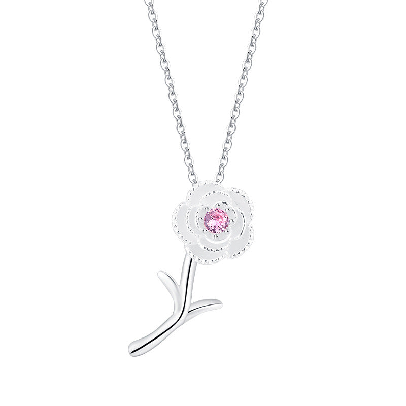 Sterling Silver 925 Cherry Blossom Necklace Women's Sweet Ins Versatile Collar Chain Jewelry - 4 - CJ