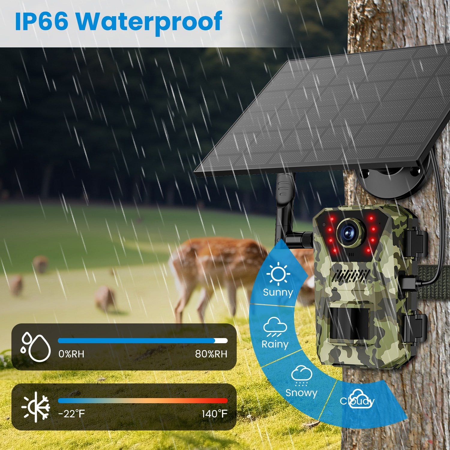 1Pc 4G 4K 30FPS Solar Trail Camera Outdoor Wildlife Camera Motion Activated IP66 Waterproof With 140 Degree Viewing Angle No Glow Night Vision SIM Card APP Control No WiFi Needed - 5 - CJ