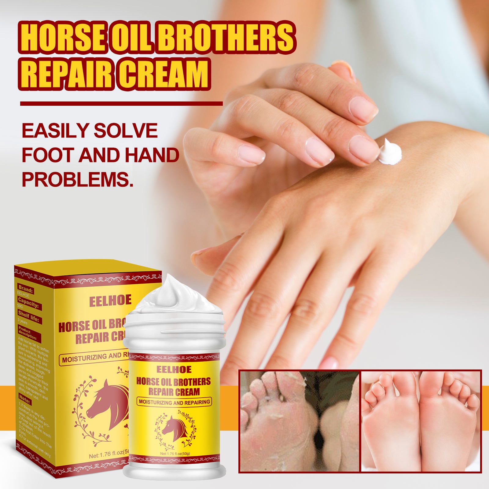 EELHOE Horse Oil Hand And Foot Repair Cream, Chapped Skin Care Moisturizing And Anti - Peeling Repair Cream - 5 - CJ