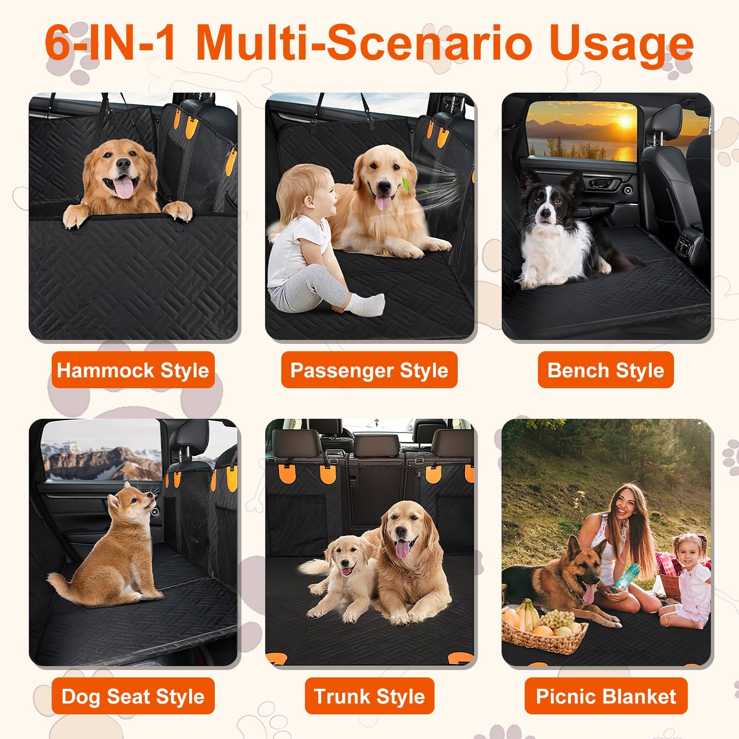 1Pc Dog Car Seat Cover For Back Seat Waterproof Oxford Cloth Seat Cover Hammock Non - Slip Scratchproof Back Seat Extender With Side Flap Mesh Window Storage Bag For Car SUV Truck - 5 - CJ