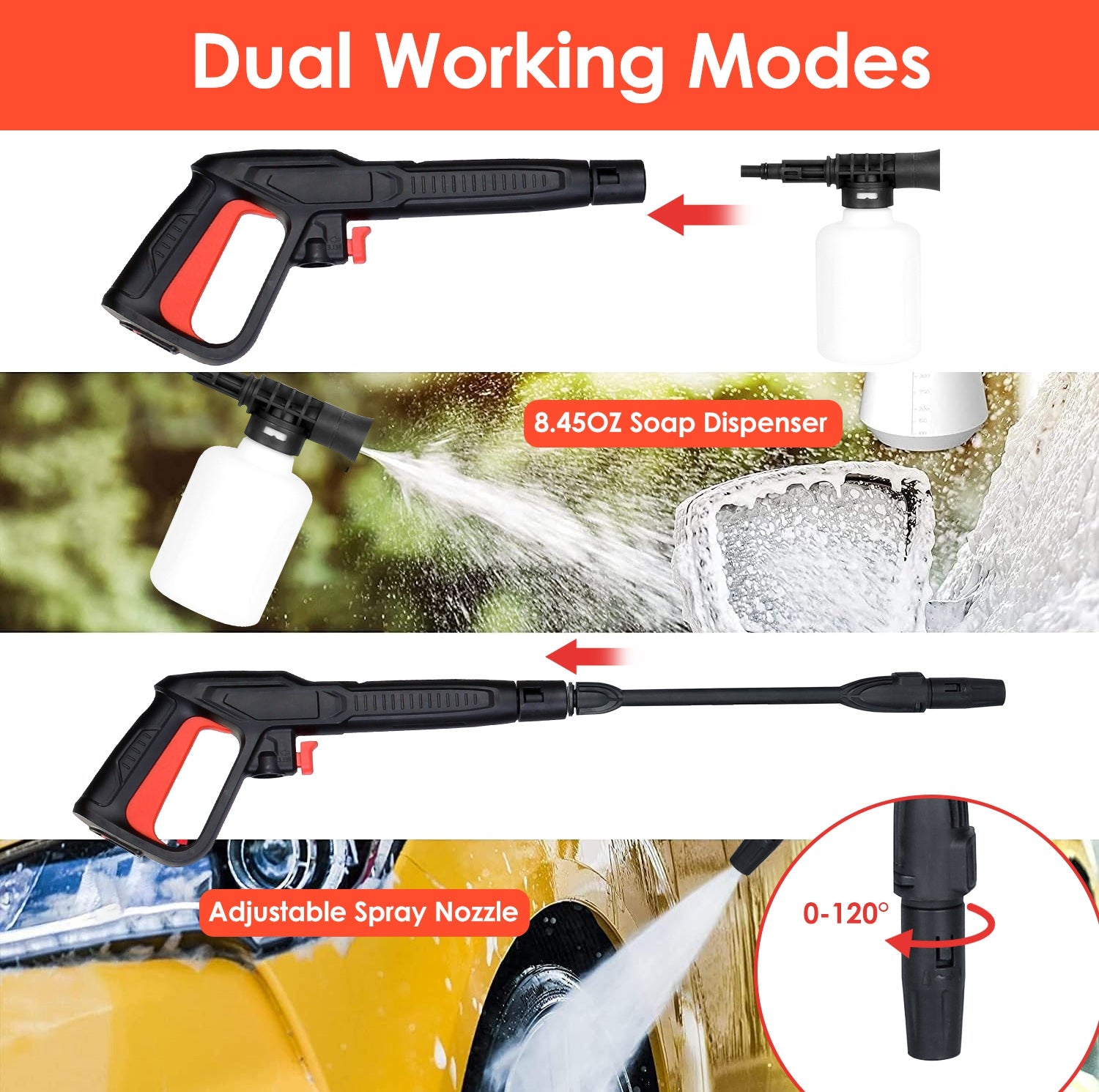 1Pc Electric High Pressure Washer 1740PSI Powerful Car Washer Pressure Cleaner With Adjustable Spray Nozzle Soap Dispenser IPX5 Waterproof For Patio Garden Driveway - 5 - cjdropshipping