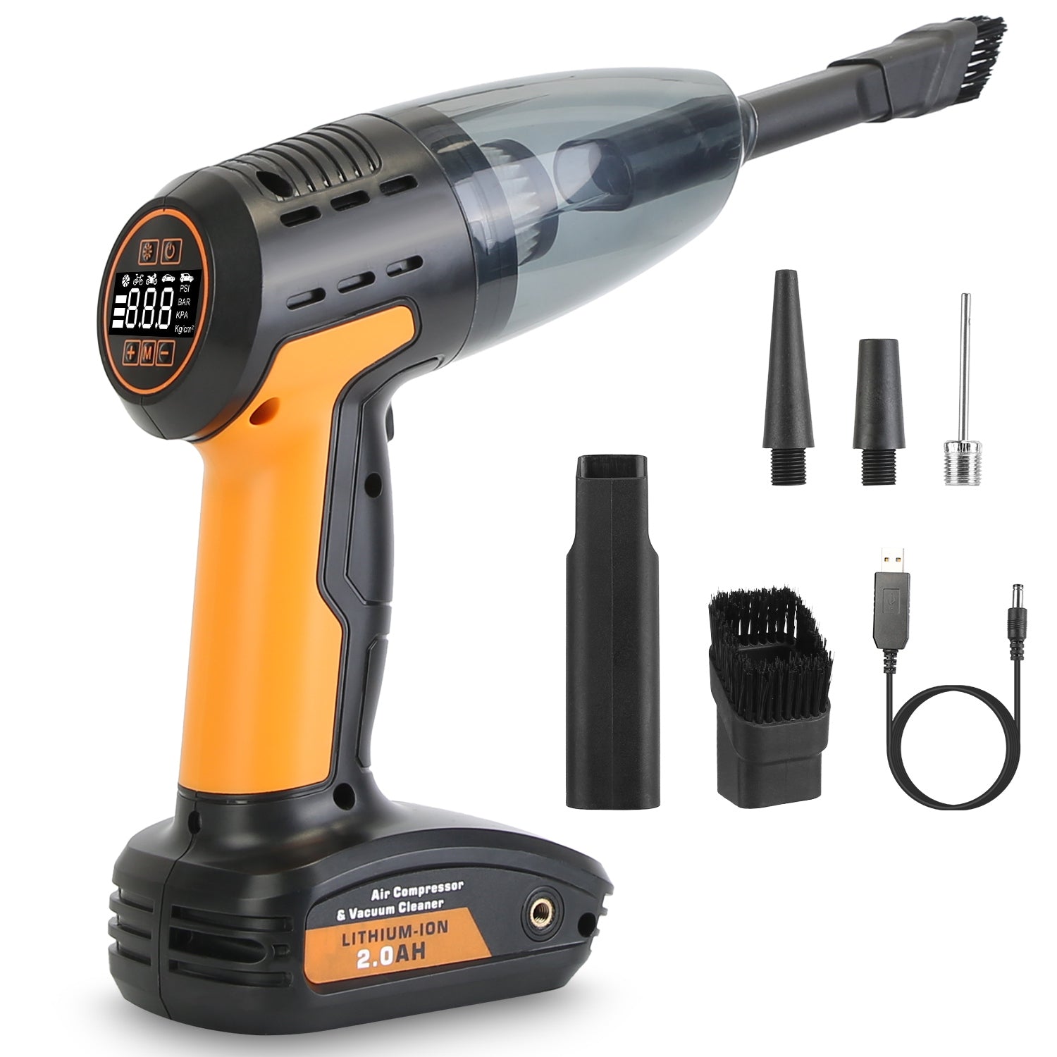 1Pc 4 In 1 Cordless Car Vacuum Cleaner And Tire Inflator With LED Light Digital Display Tire Pressure Gauge 150PSI Rechargeable Air Compressor Pump Essential Car Accessories - 5 - CJ