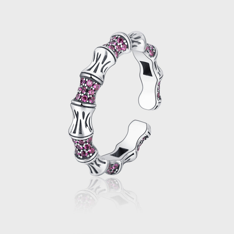 925 Silver Bamboo Knot Diamond Opening Ring For Women's High Level Luxury - 4 - https://x.com/titan_prim62775J