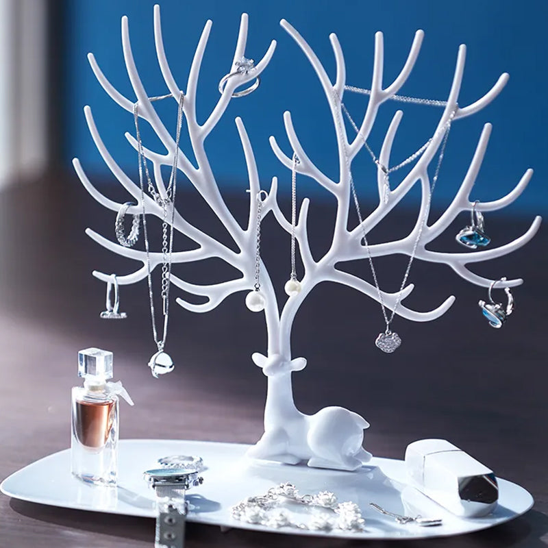 Deer Jewelry Display Stand Earrings Necklace Ring Jewelry Display Tray Jewelr Crystal Handle Antlers Jewelry Display Stand With Storage Drawer And Tray, Tree Tower Rack Hanging Organizer - 5 - CJ