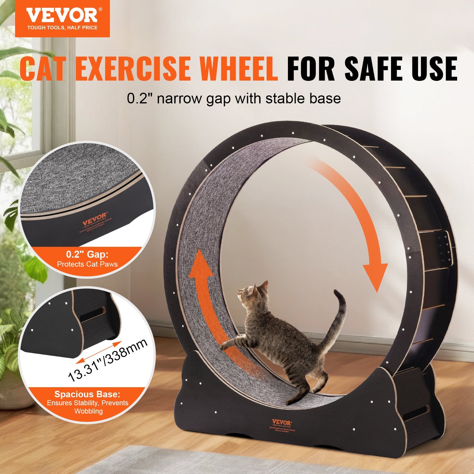Cat Exercise Wheel 43.3' Large Cat Treadmill Wheel For Indoor Cats Black - 5 - CJ