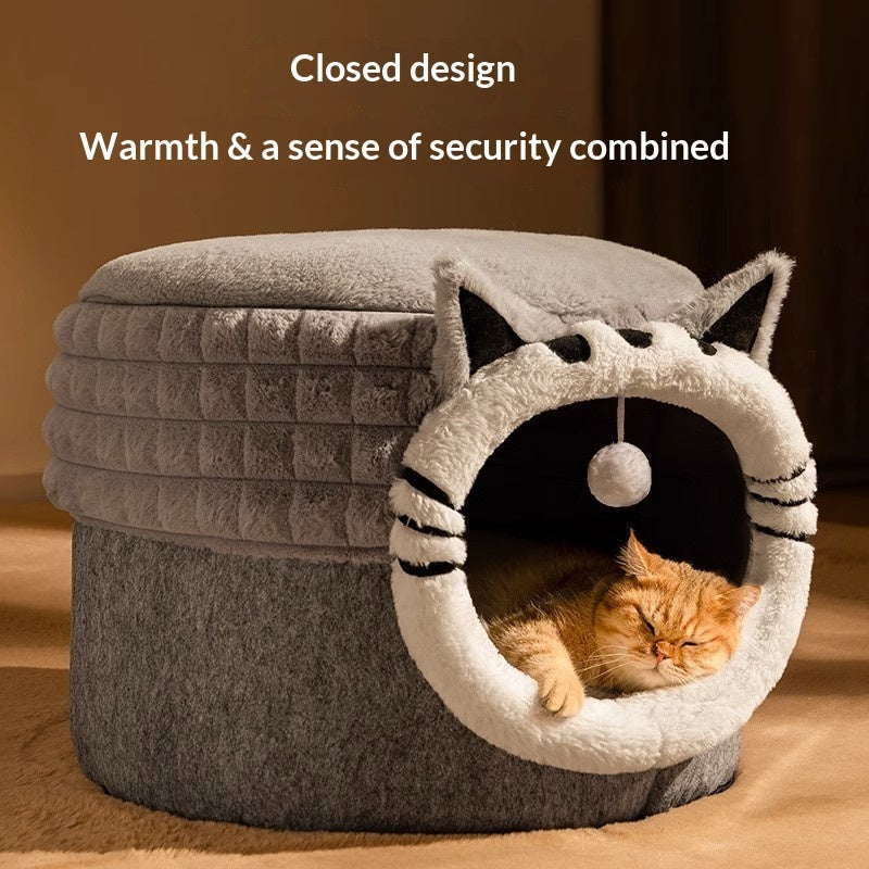 Warm Enclosed Bed All - Season Safe Hideaway For Cats Small Pet Bed Winter Cat Bed - 0 - CJ