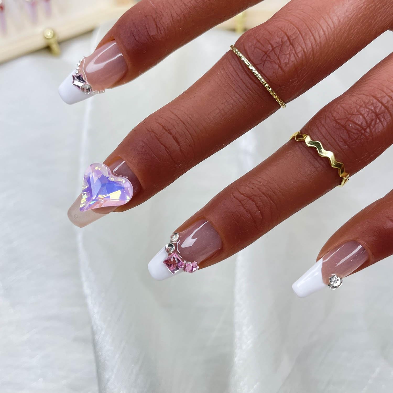 GGDDSHA 10pcs Press On Nails Long CoffinFake Nails Fashion Rhinestone Design Art Charmsfor Women Handmade Nail Art Manicure Gradient,Luxe Amour - 5 - CJ