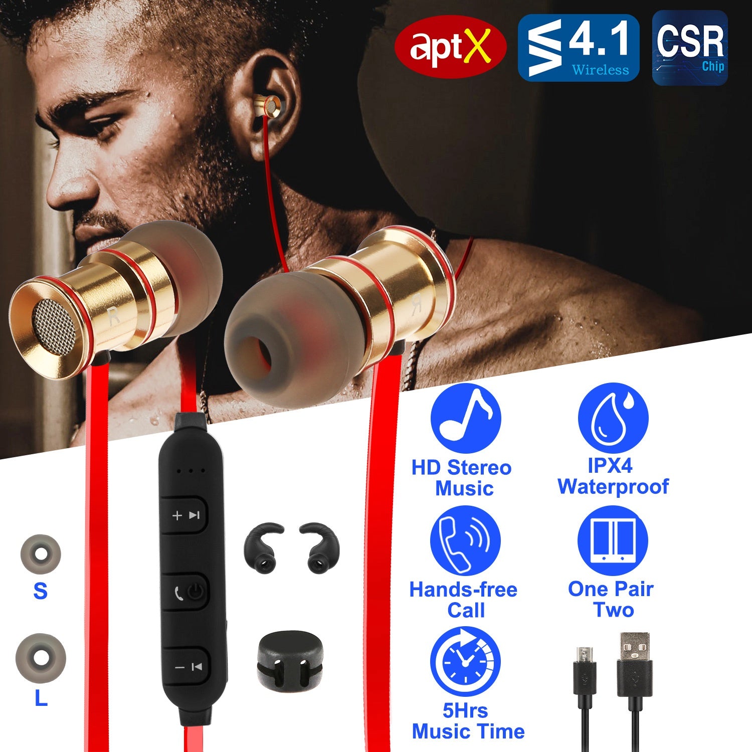 Sport Headsets Wireless V4.1 In - Ear Stereo Headphones Sweat - proof Running Earphones With Mic Hands - free - 5 - CJ