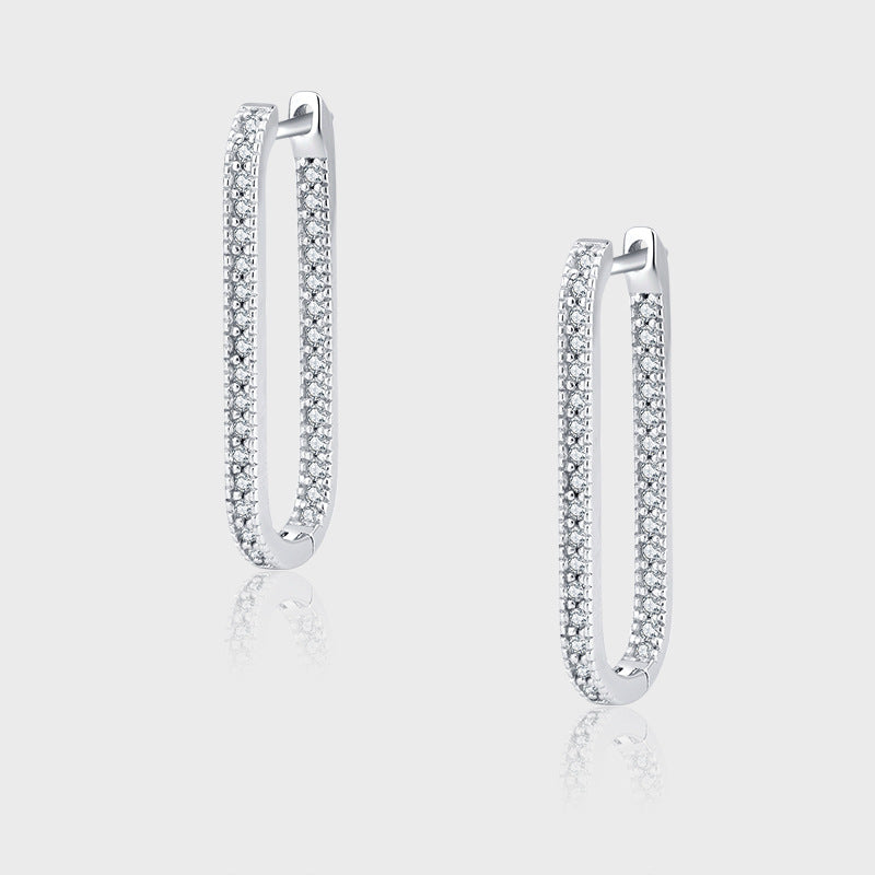 S925 Sterling Silver Geometric U - shaped Full Bore Earrings - 4 - CJ