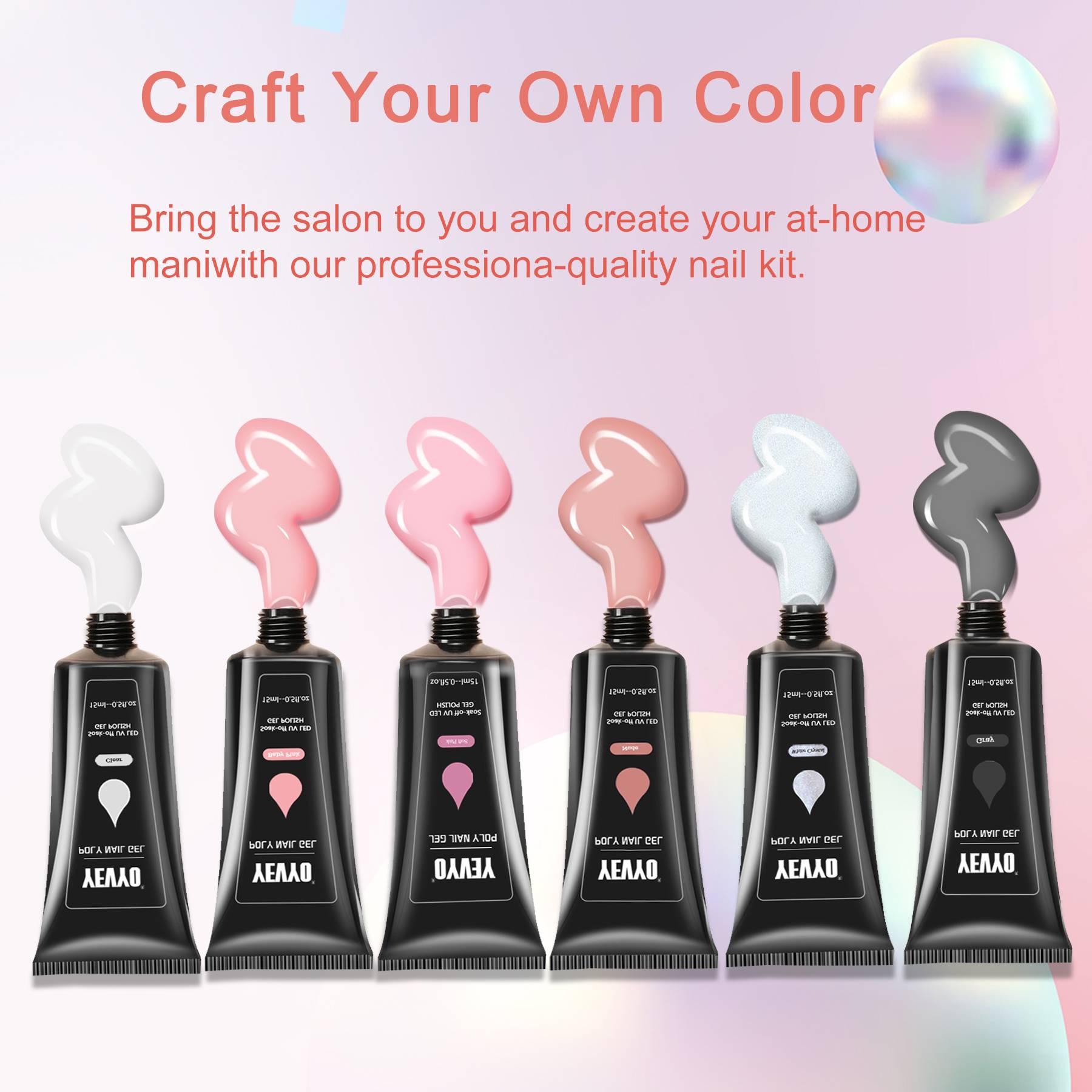6 PCS Poly Gel Nail Kit With UV Lamp, Top Base Coat Builder Nails Art Tools - 5 - CJ