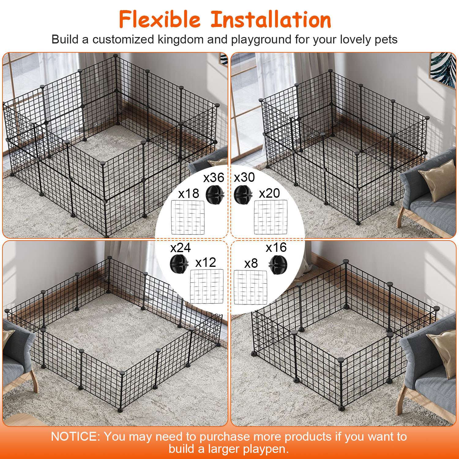 1Pc Small Animal Playpen With Door Dog Metal Playpen Small Medium Kitten Puppy Guinea Pig Rabbit Kennel Small Animal Cage Metal Wire Fence For Indoor Outdoor Yard Camping - 5 - CJ