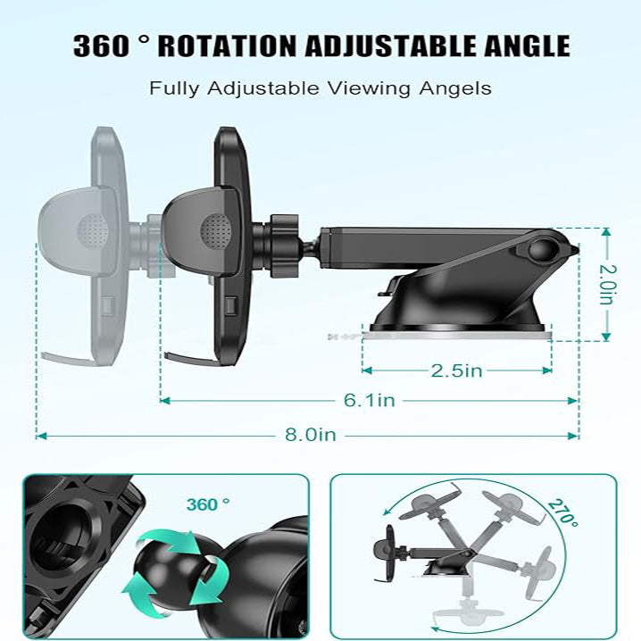 Phone Mount For Car, 4 In 1 Universal Car Phone Holder Mount For Dashboard Air Vent, Super Suction - 5 - CJ