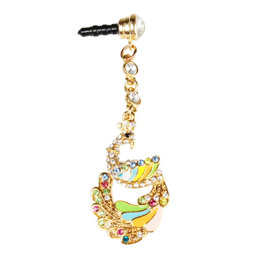 Colorful Crystal Diamond Phoenix Dust Cap Pendant For Cell Phone 3.5mm Jack - 5 - CJ