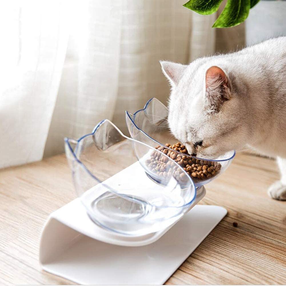 Non Slip Double Cat Bowl With Raised Stand Pet Food Cat Feeder Protect Cervical Vertebra Dog Bowl Transparent Pet Products - 0 - CJ