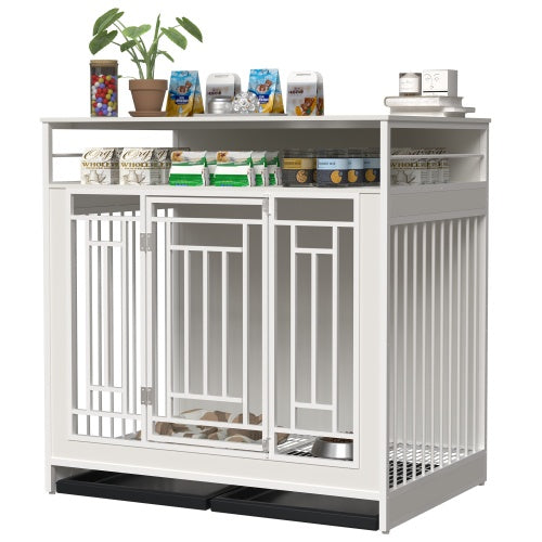 43.3 Inch Large Dog Kennel Furniture, Wooden Kennel With Divider - 5 - CJ