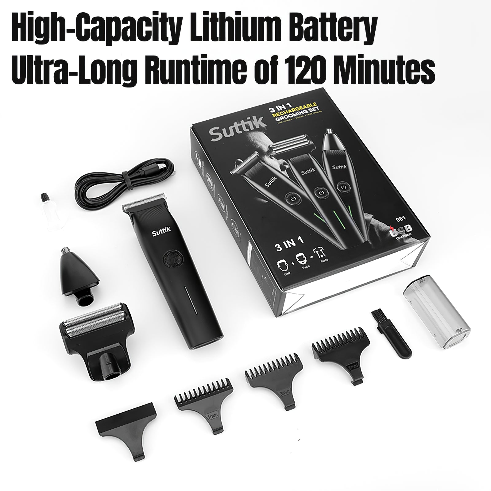 Beard Trimmer, 3 In 1 Hair Clippers And Mens Grooming Kit, Face, Nose, Ear Hair Trimmer - Black - 5 - CJ