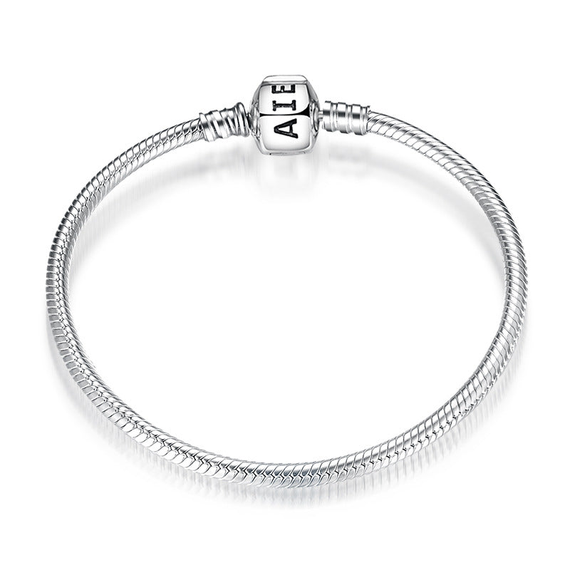 Women's Bracelet S925 Sterling Silver 3mm Suitable Beaded Pendant Accessories Diamond Inlaid All Kinds Of Button Heads Diy Basic Snake Bone Chain - 4 - https://x.com/titan_prim62775J - PG0008 - 21cm - CJJE1598210 - PG0008 - 21cm