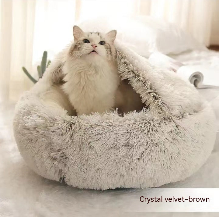 2 In 1 Dog And Cat Bed Pet Winter Bed Round Plush Warm Bed House Soft Long Plush Pets Bed Pet Products - 0 - CJ