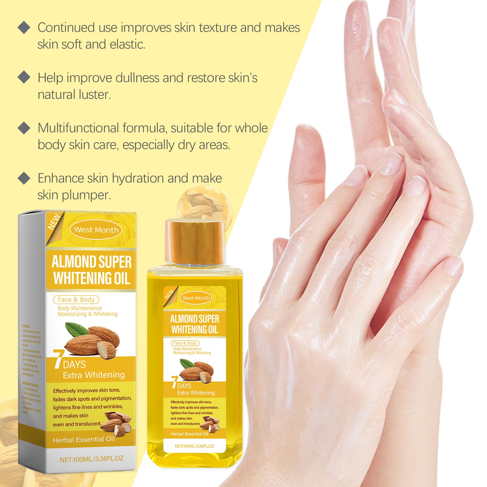 West&Month Sweet Almond Body Brightening Oil, Brightening Skin, Moisturizing And Moisturizing Skin Body Oil - 5 - CJ
