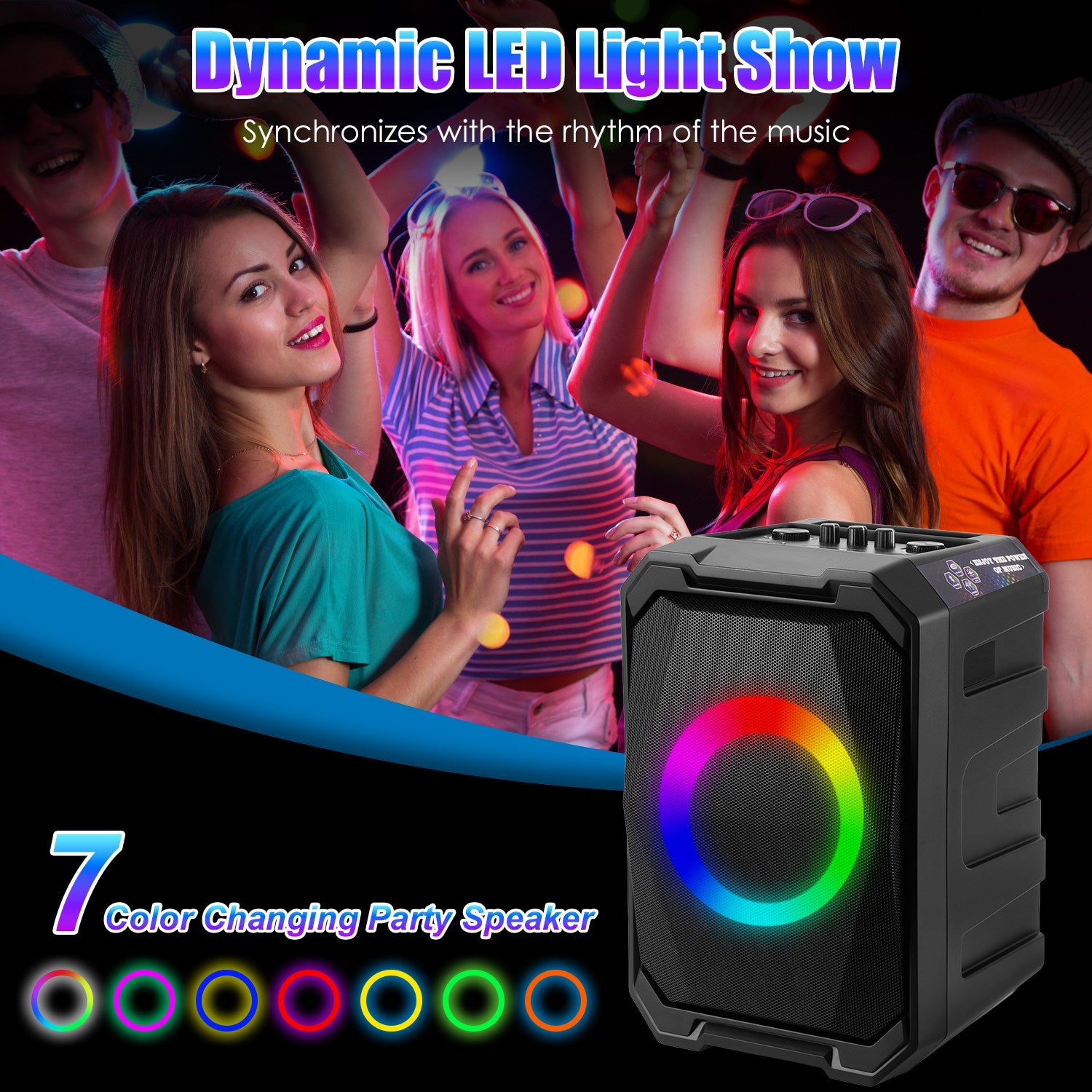 1Pc Portable Wireless Party Speaker With LED Light 2 Wireless Mics Remote Control TWS Music Accompany Mic. Priority Bass Echo Mic Treble Guitar In - 5 - CJ