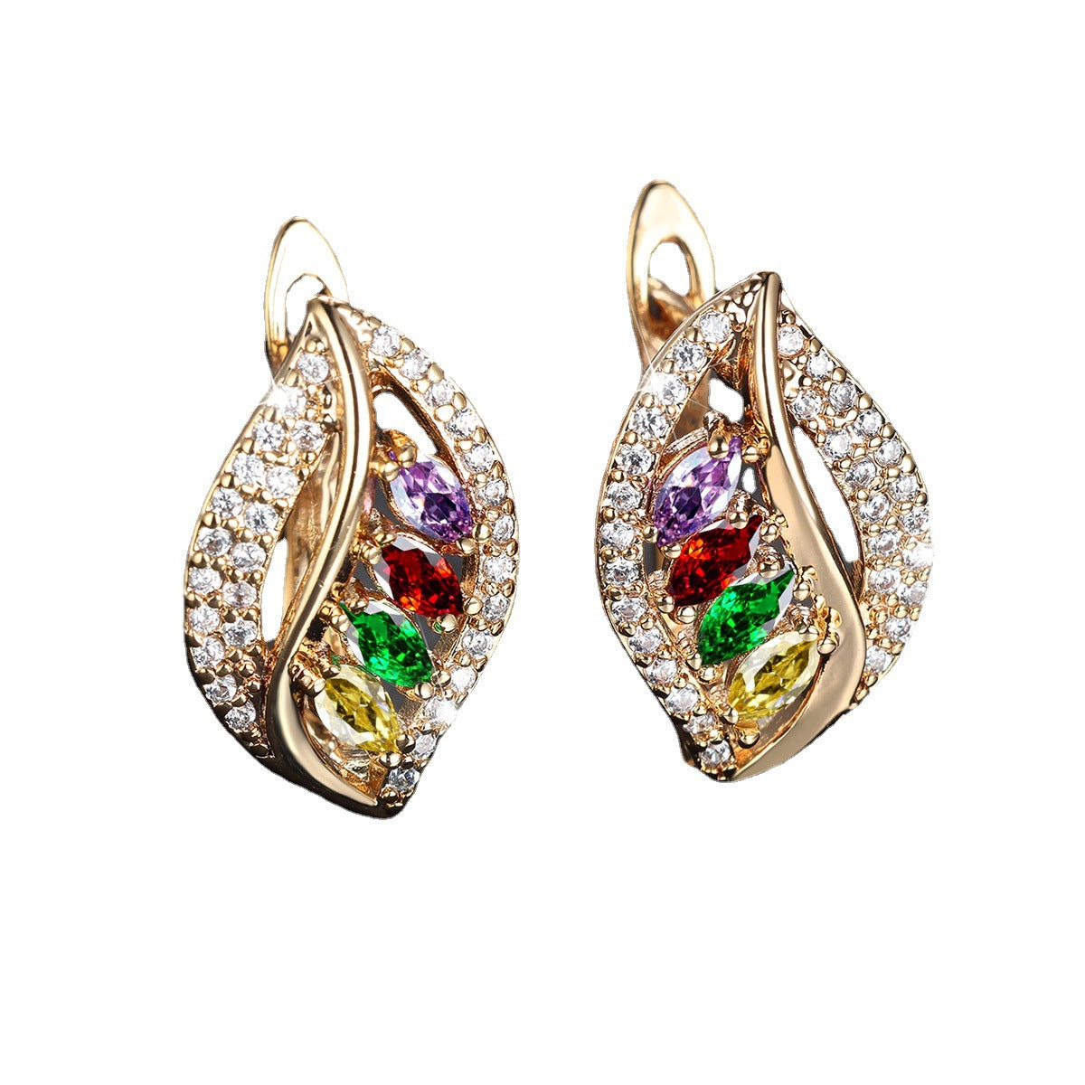 Ins Leaf - shaped Rhinestones Earrings Fashion Unique Zircon - encrusted Stud Earrings Women's Jewelry - 0 - CJ