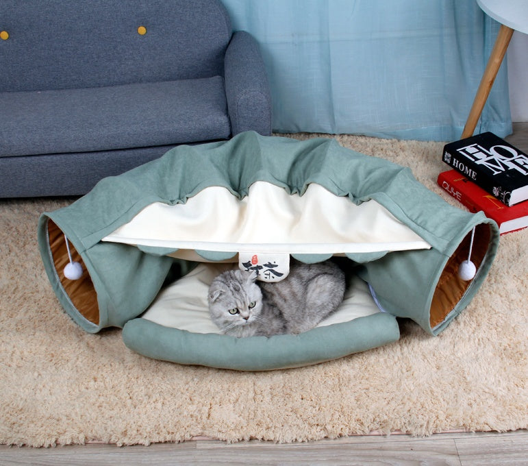 Pet Cats Tunnel Interactive Play Toy Mobile Collapsible Ferrets Rabbit Bed tunnels Indoor Toys Kitten Exercising Products - 0 - CJ - Matcha - CJJJCWMY00253 - Matcha