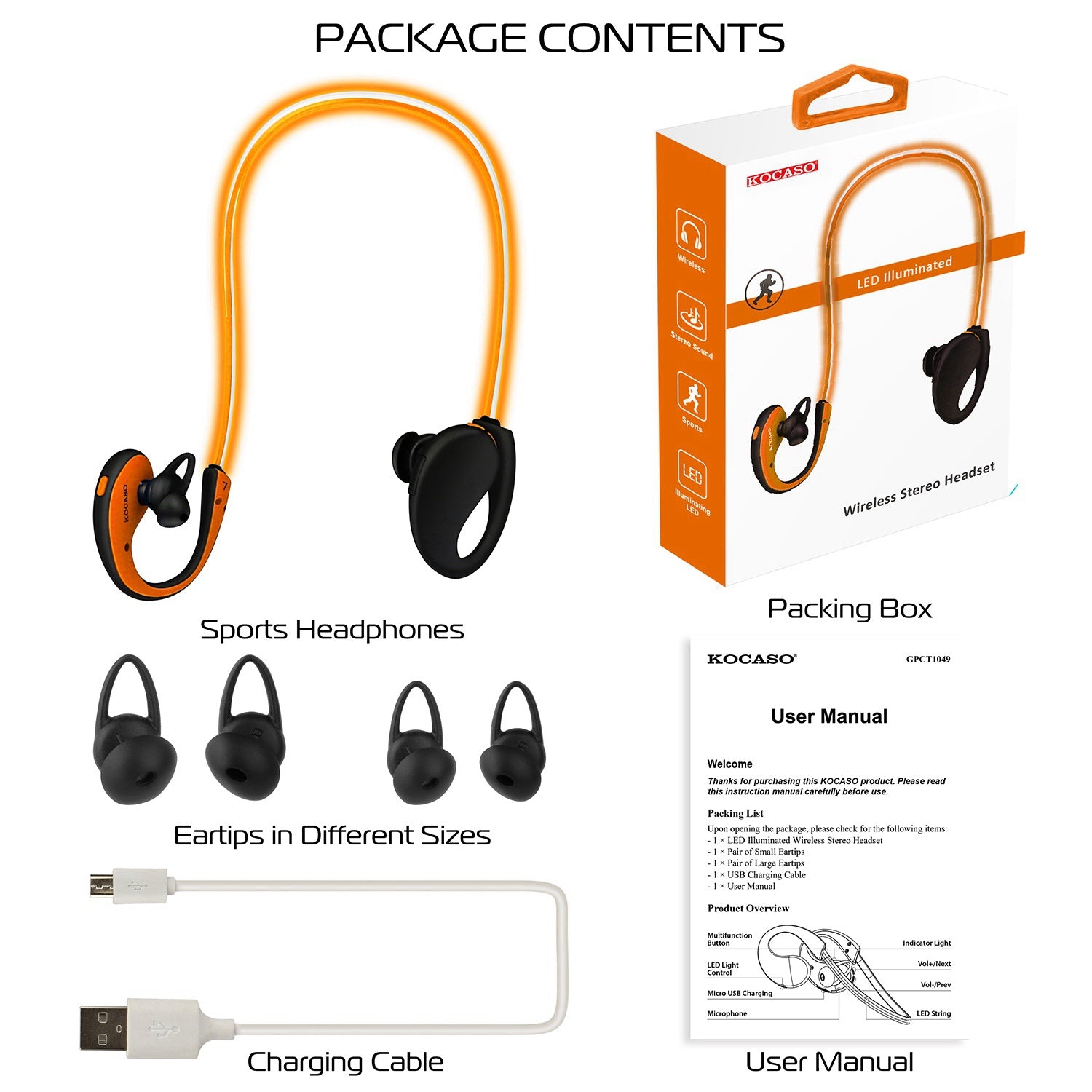 1Pc Wireless Sports Headsets Wireless V4.1 Neckband Earphones HD Stereo Sweat - proof Headphones Earbuds With LED Light Mic 8Hrs Work Running - 5 - CJ