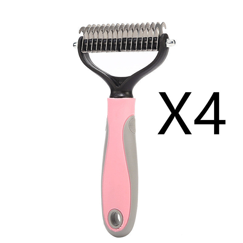 Stainless Double - sided Pet Brush Hair Removal Comb Grooming Dematting Dog Grooming Shedding Tools - 0 - CJ - Pink 4pcs - 9.5x17.5cm - CJJJCWGY00462 - Pink 4pcs - 9.5x17.5cm