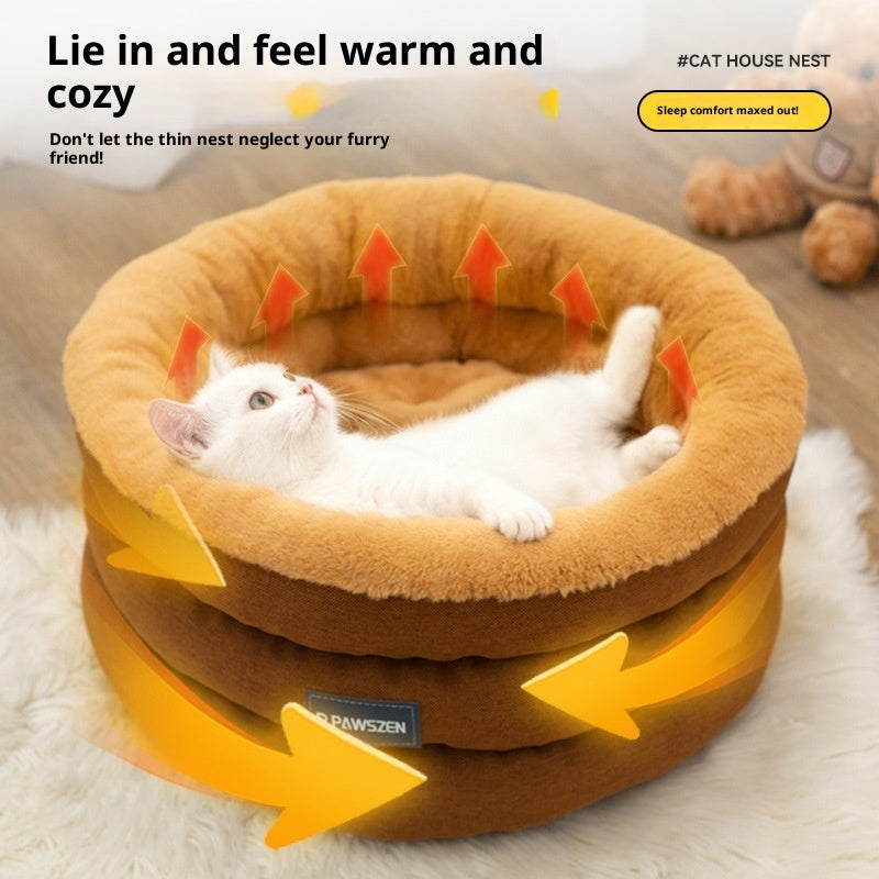 Round Pet Bed Winter Thickened Large Kennel - 0 - CJ