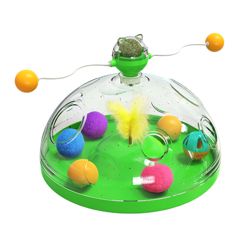 Meows Windmill Funny Cat Toys Interactive Multifunctional Turntable Pet Educational Toys With Catnip Luminous Ball Pinwheel Toys Pet Products - 0 - CJ - Cat treasure box - Green - CJMY152862304DW