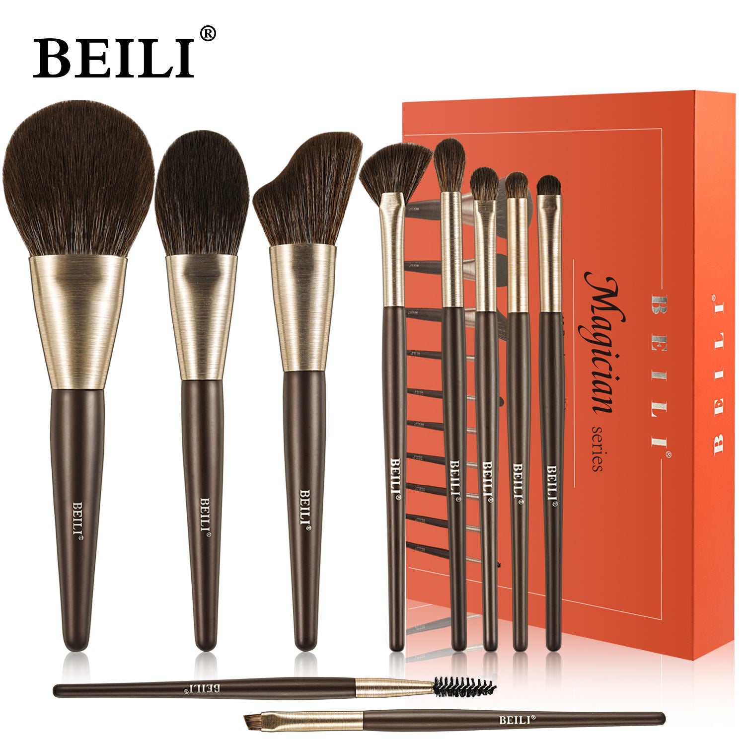 Baili 10pcs Rose Gold Tube Synthetic Hair Vegan Luxury Makeup Brush Set Contour Blush Brush Set - 5 - CJ