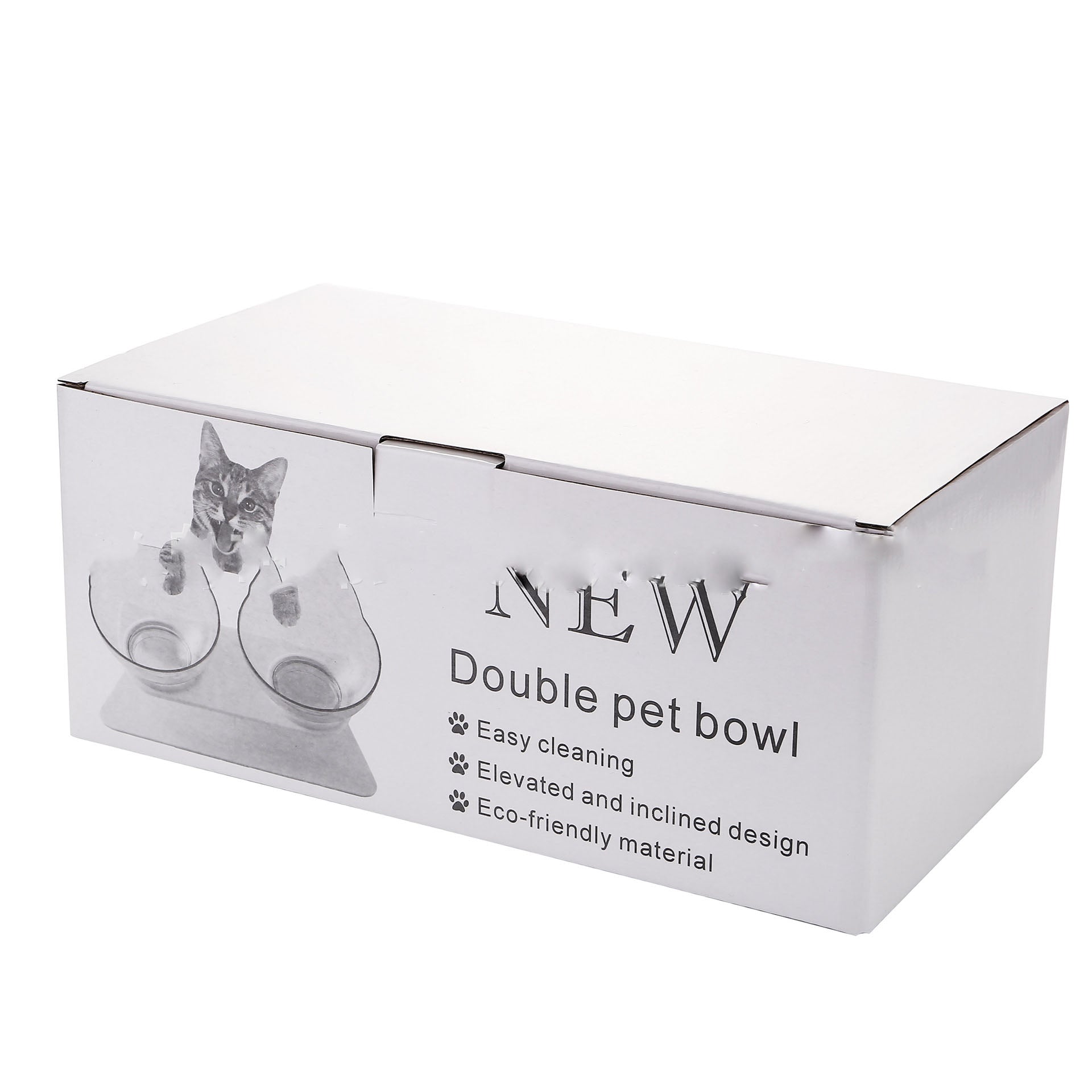 Non Slip Double Cat Bowl With Raised Stand Pet Food Cat Feeder Protect Cervical Vertebra Dog Bowl Transparent Pet Products - 0 - CJ - Double bowl box - CJMY122872101AZ