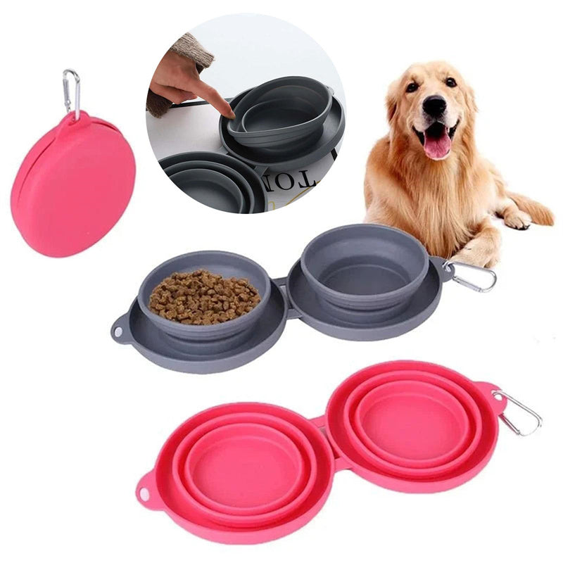 Rubber Foldable Double Bowl Pet Feeding Bowl Pets Supplies Dog Cat Bowls - 0 - CJ