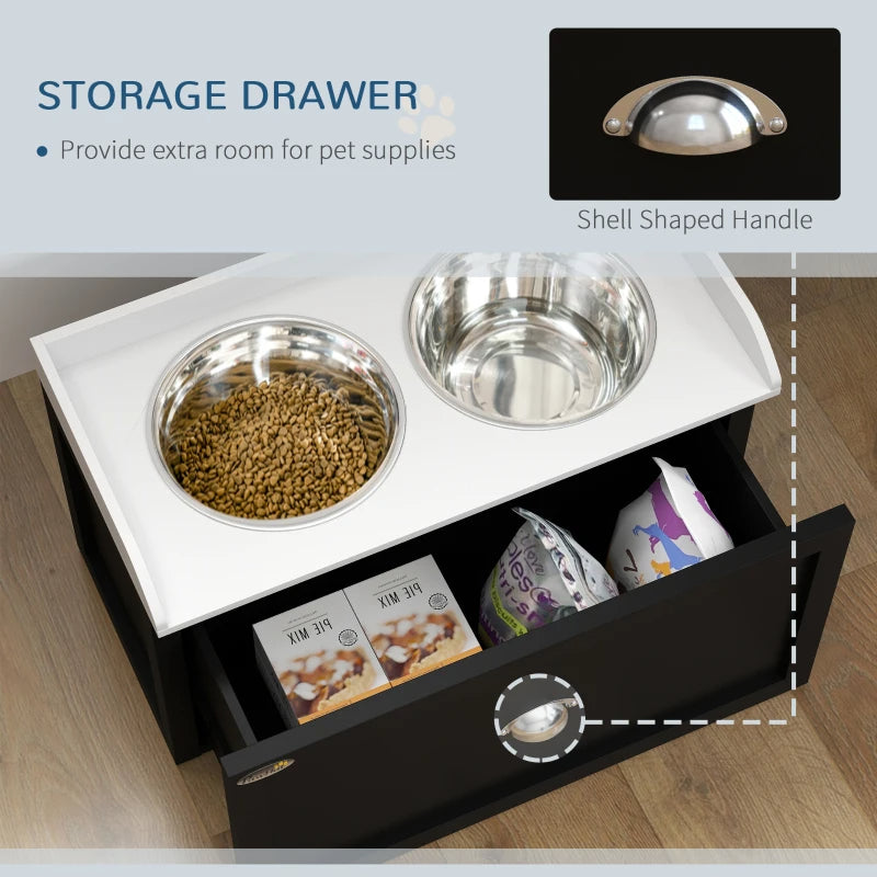 PawHut Pet Feeding Station Pet Dish Bowl Set With Storage, 2 Elevated Dog Bowls For Large Sized Dogs, White And Black - 5 - CJ