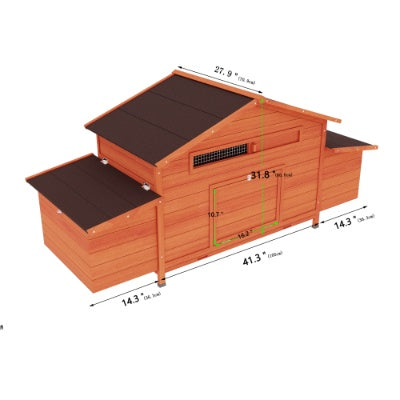 Large Wooden Chicken Coop Outdoor Hen House Poultry Cage For Outdoor With 2 Sides Nesting Boxes,2 Free - range Doors Leakproof Tray - 5 - CJ