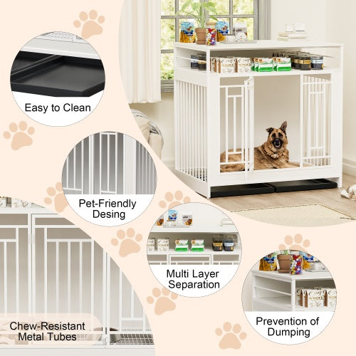 43.3 Inch Large Dog Kennel Furniture, Wooden Kennel With Divider - 5 - CJ