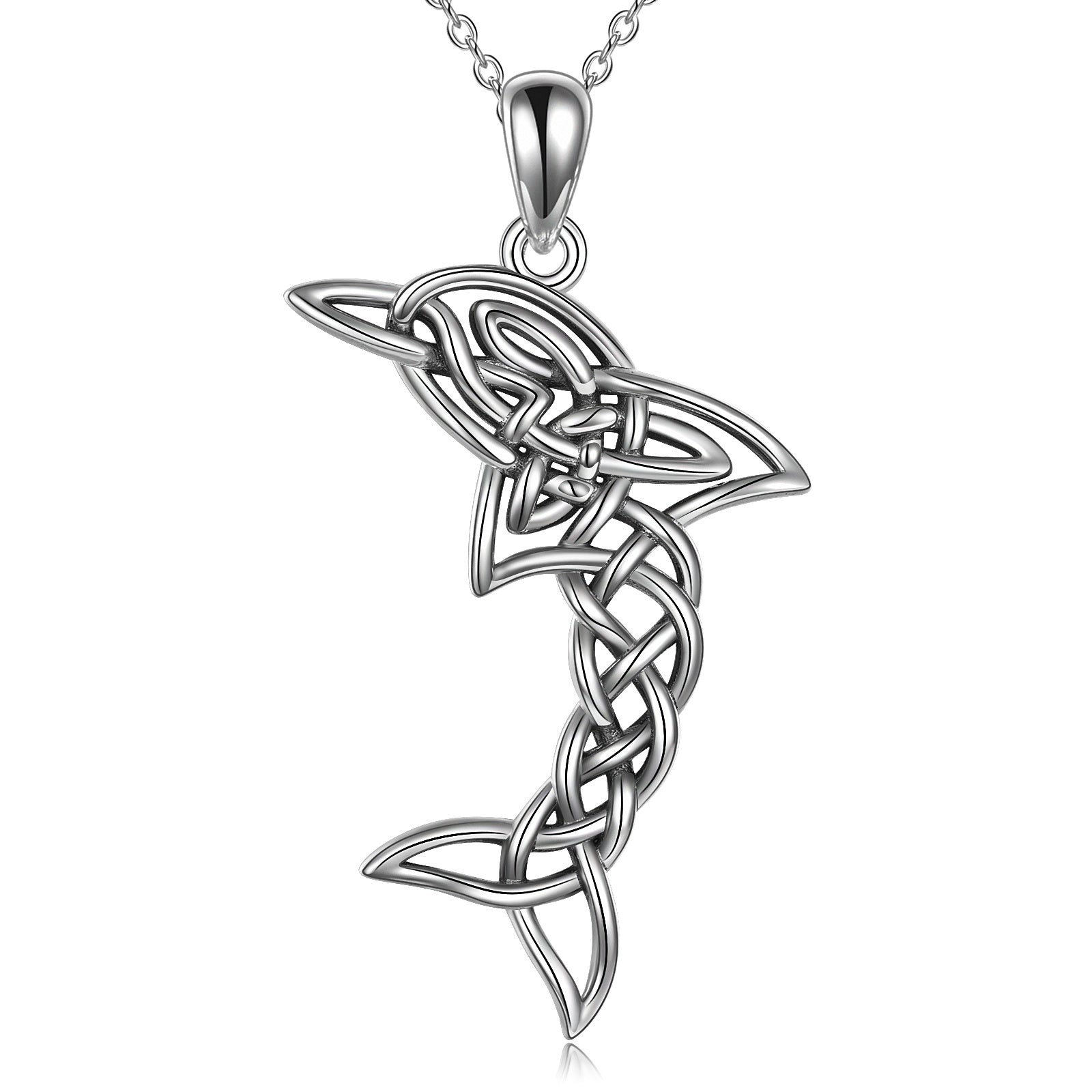S925 Sterling Silver Celtic Knot Dolphin Pendant Necklace - 5 - cjdropshipping