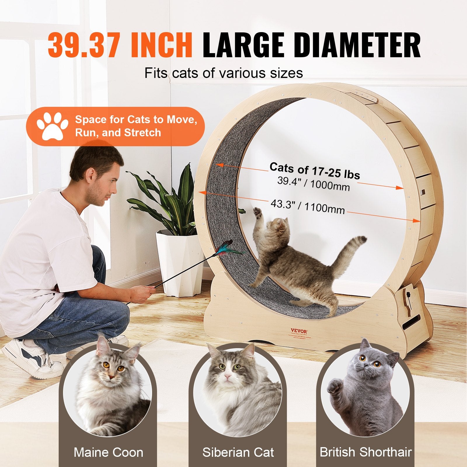 Cat Exercise Wheel 43.3' Large Cat Treadmill Wheel For Indoor Cats Yellow - 5 - CJ